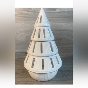 Yankee Candle Tree Luminary Tea Light Candle Holder Set White Ceramic Tree 8"H.